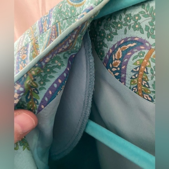 Adrianna Papell skirt suit aqua paisley 100% silk button front A-Line skirt 12 - Picture 4 of 16